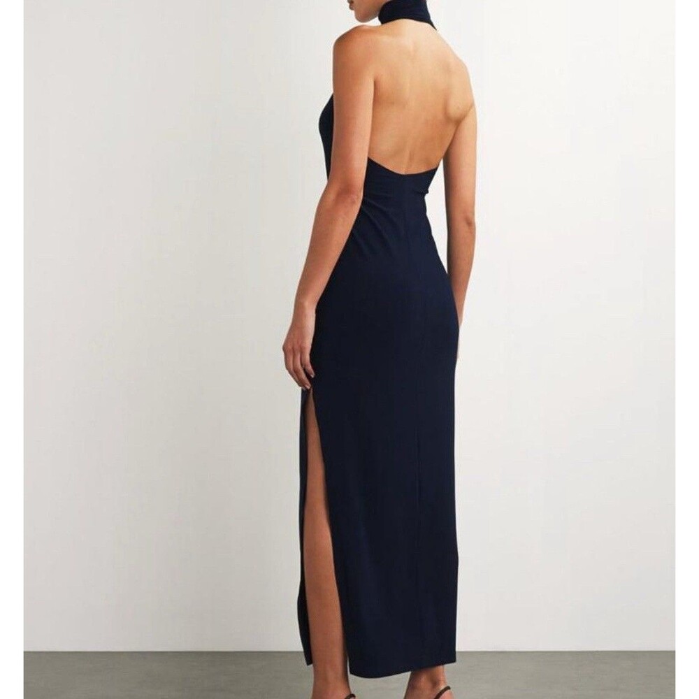 Norma Kamali Women’s Halterneck Maxi Dress Size L (40) Super Soft Deep Blue - Picture 2 of 12